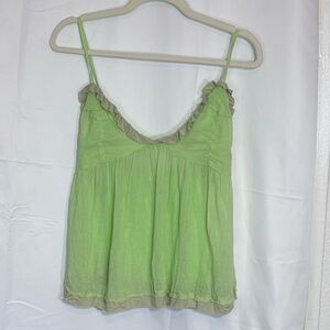 POL Lime Green Sheer Ruffle Cami Sz Small Boho Top